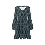 split blue inca print V-Neck Loose Fit Dress (Model D62) - Objet D'Art
