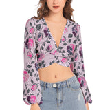 Women's Deep V-Neck Lantern Sleeve Crop Top - Objet D'Art