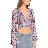 Women's Deep V-Neck Lantern Sleeve Crop Top - Objet D'Art