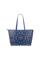 blue bandanna Leather Tote Bag/Small (Model 1651) - Objet D'Art