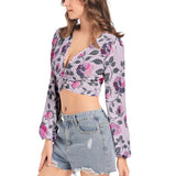 Women's Deep V-Neck Lantern Sleeve Crop Top - Objet D'Art