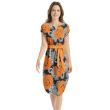 Pumpkin and Paisley Notched Neck Belted Dress - Objet D'Art