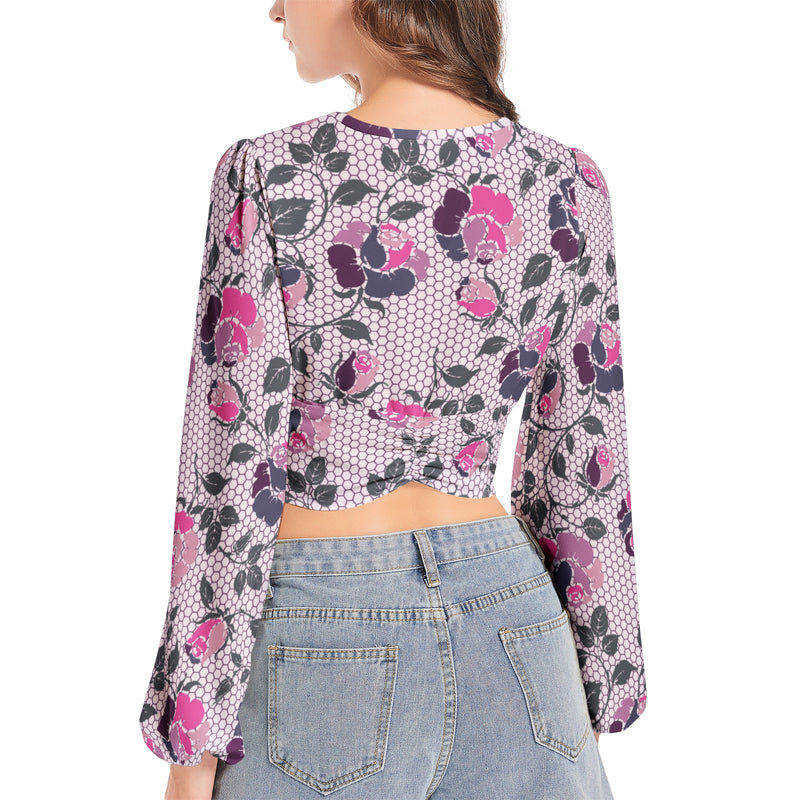 Women's Deep V-Neck Lantern Sleeve Crop Top - Objet D'Art