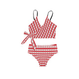 gingham print red white 2 Knot Side Bikini Swimsuit (Model S37) - Objet D'Art