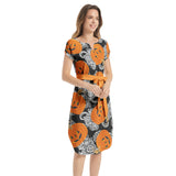 Pumpkin and Paisley Notched Neck Belted Dress - Objet D'Art