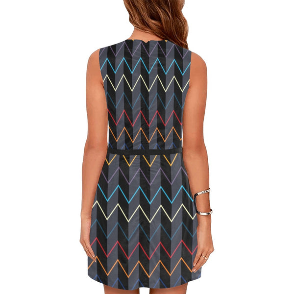 screen herringbone colored print Eos Women's Sleeveless Dress (Model D01) - Objet D'Art