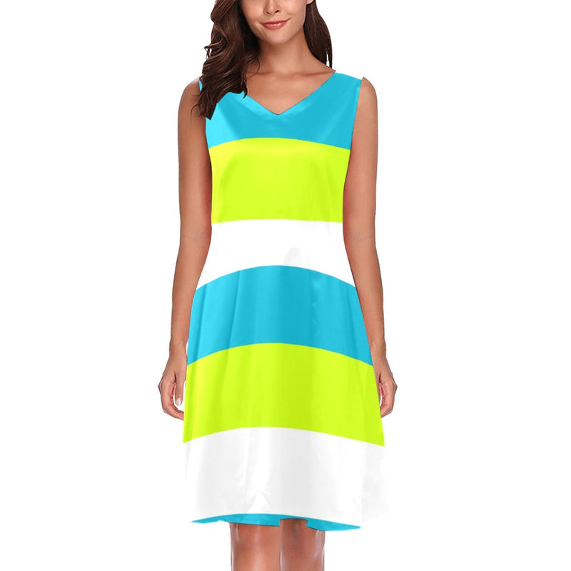 pisces neon green blue ombre print Chryseis Sleeveless Pleated Dress(Model D07) - Objet D'Art