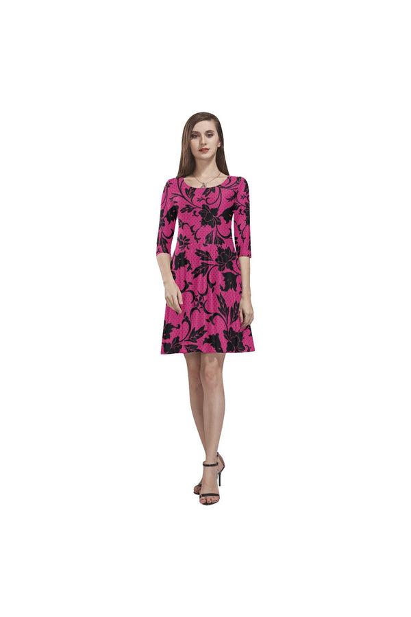 Pink Peacock Floral Silhouette Tethys Half-Sleeve Skater Dress - Objet D'Art