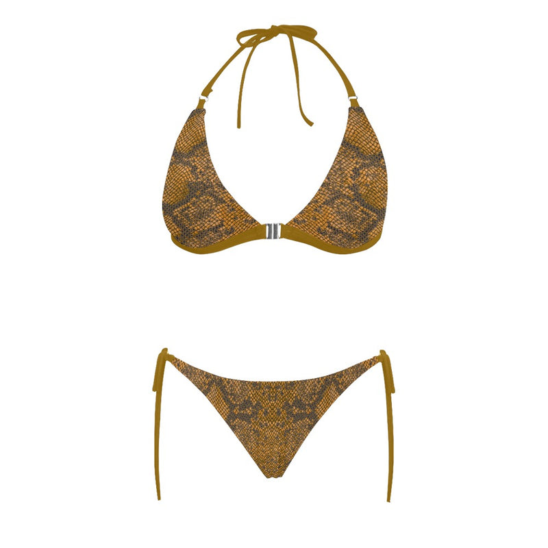 bronze snakeskin print Buckle Front Halter Bikini Swimsuit (Model S08) - Objet D'Art