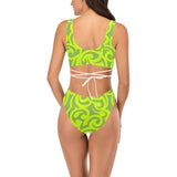 neon green scroll print 2 Cross String Bikini Set (Model S29) - Objet D'Art