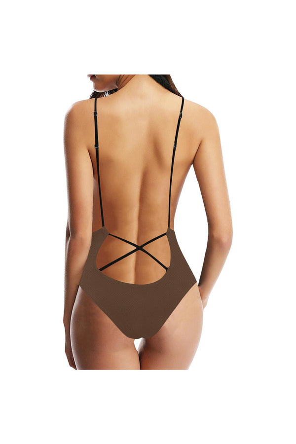 Brown Polka Dot Sexy Lacing Backless One-Piece Swimsuit - Objet D'Art Online Retail Store