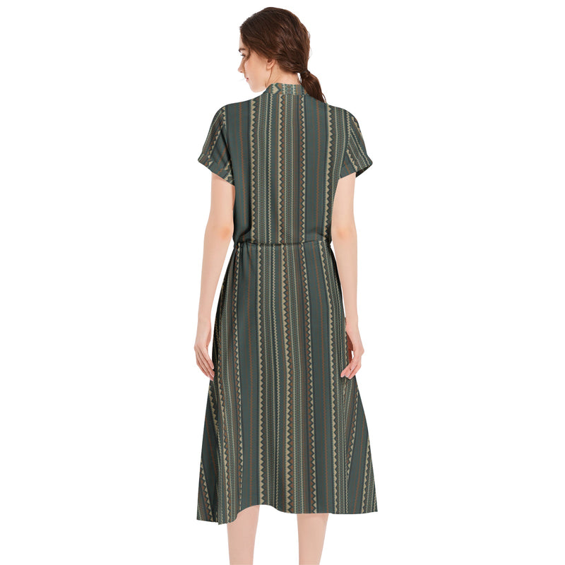 Tribal Storm Drawstring Waist A-line Flared Midi Dress - Objet D'Art