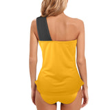 black 2 9k Women's One Shoulder Backless Swimsuit (Model S44) - Objet D'Art