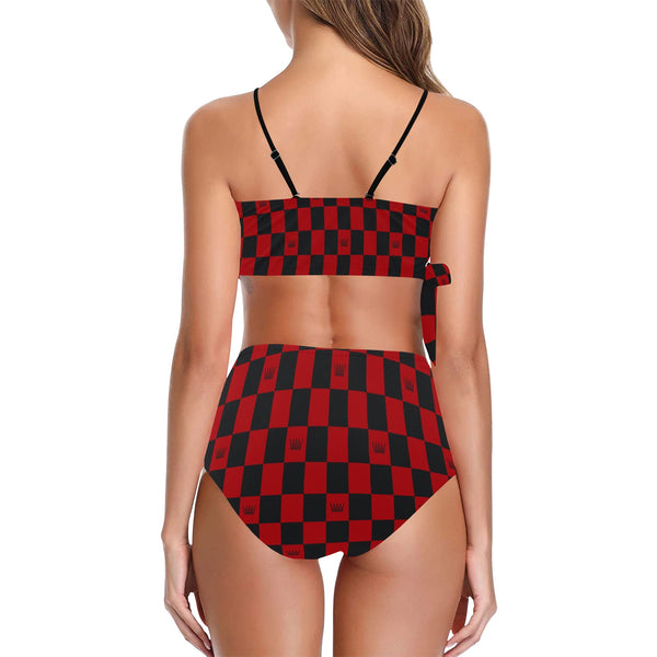 chess queen dress print 2 Knot Side Bikini Swimsuit (Model S37) - Objet D'Art