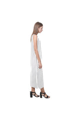 Vestido largo negro y blanco de rayas verticales Phaedra sin mangas con horquilla abierta (- Objet D'Art Tienda minorista en línea