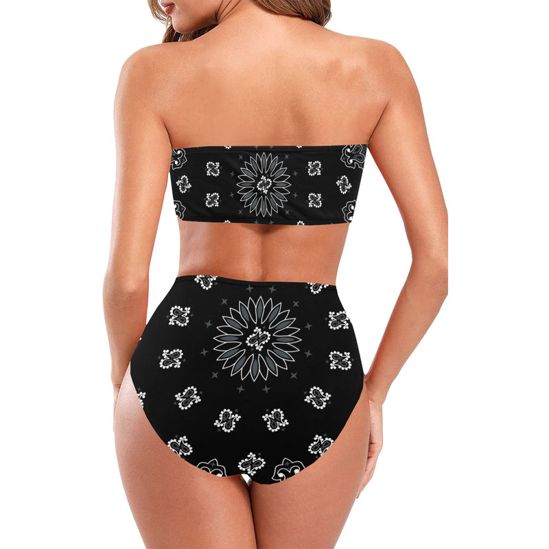 black bandana Chest Wrap Bikini Swimsuit (Model S36) - Objet D'Art