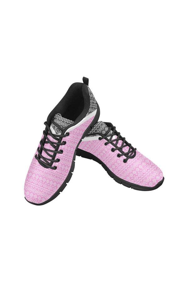Pink & Black Aztec Women's Breathable Running Shoes (Model 055) - Objet D'Art