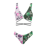 green rose print 2 Cross String Bikini Set (Model S29) - Objet D'Art