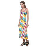 floral striped swimwear V-Neck Open Fork Long Dress(Model D18) - Objet D'Art