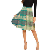 striped greek key print Melete Pleated Midi Skirt (Model D15) - Objet D'Art
