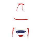 red white blue star and stripes print Buckle Front Halter Bikini Swimsuit (Model S08) - Objet D'Art