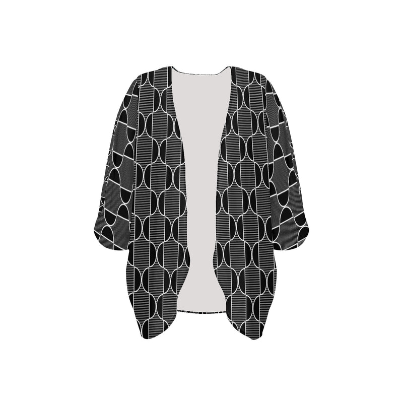 ogee outline print 2 Women's Kimono Chiffon Cover Up (Model H51) - Objet D'Art
