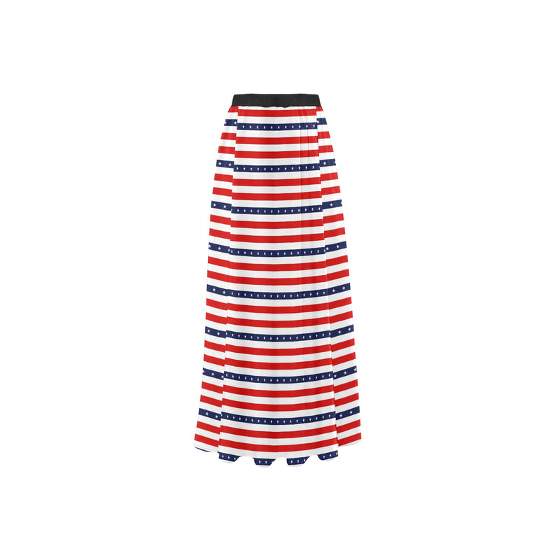americana stars and stripes striped print 2 High Slit Long Beach Dress (Model S40) - Objet D'Art