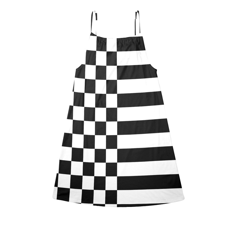 check stripe print 2 Drawstring Neck Sleeveless Dress (Model D68) - Objet D'Art