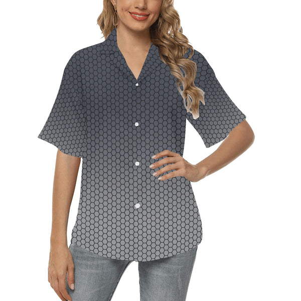 hex gray print 5 All Over Print Hawaiian Shirt for Women (Model T58) - Objet D'Art