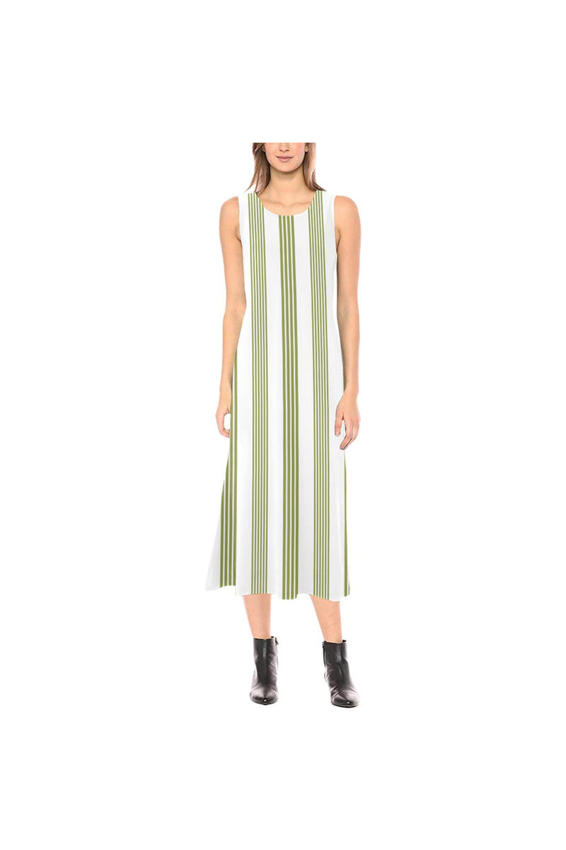 Pepper Green Striped Phaedra Sleeveless Open Fork Long Dress - Objet D'Art