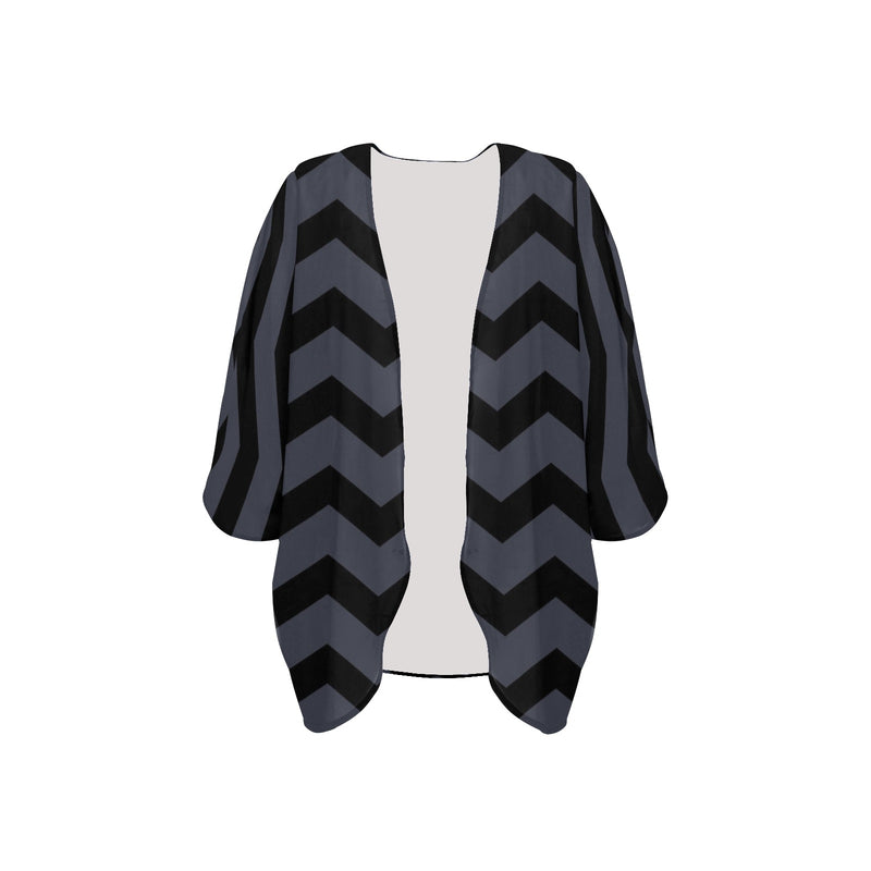 waves8 print Women's Kimono Chiffon Cover Up (Model H51) - Objet D'Art