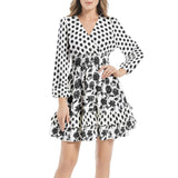 Floral Silhouette Long Sleeve Tiered Ruffle Hem Elastic Waist Mini Dress - Objet D'Art