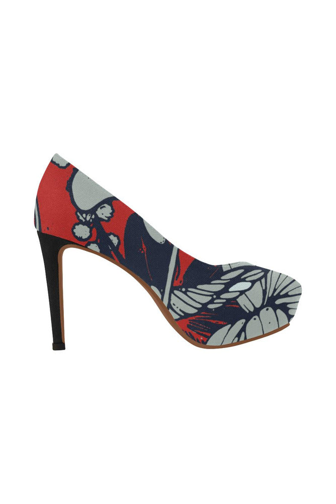 floral red shoes Women's High Heels (Model 044) - Objet D'Art