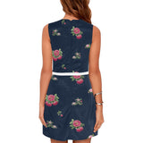 floral blue rose print 5 Eos Women's Sleeveless Dress (Model D01) - Objet D'Art