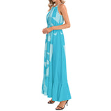 Blue Bauhaus Ruffle Hem Halter Neck Maxi Dress - Objet D'Art