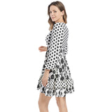 Floral Silhouette Long Sleeve Tiered Ruffle Hem Elastic Waist Mini Dress - Objet D'Art