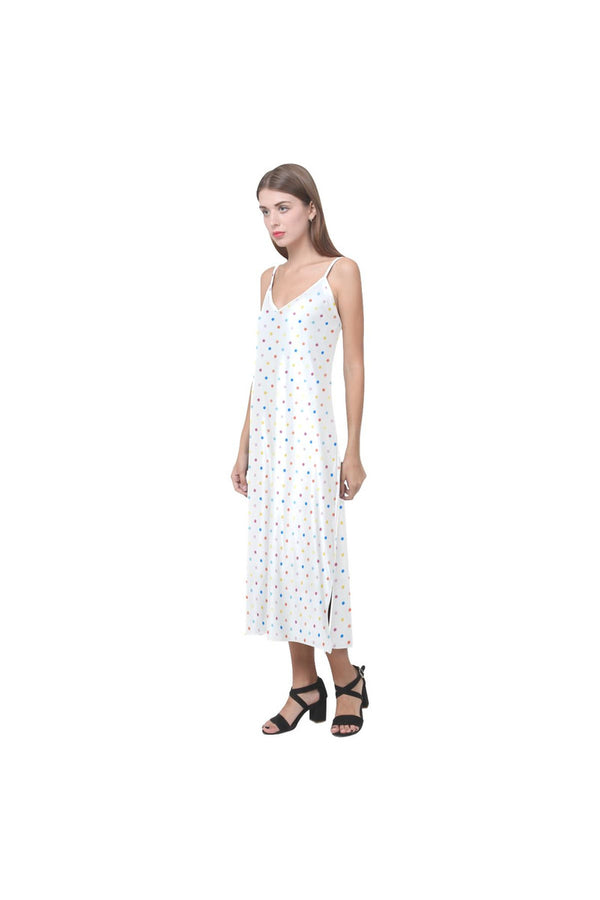 Colorful Polka Dot V-Neck Open Fork Long Dress(Model D18) - Objet D'Art