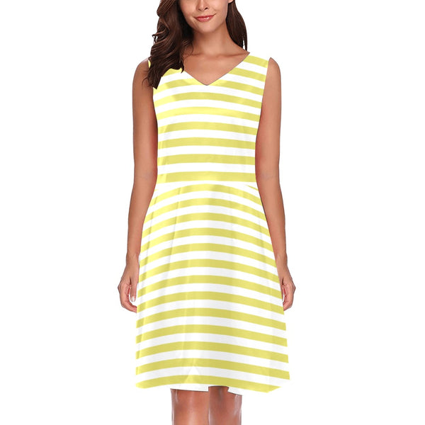 yellow striped sleeve Chryseis Sleeveless Pleated Dress(Model D07) - Objet D'Art