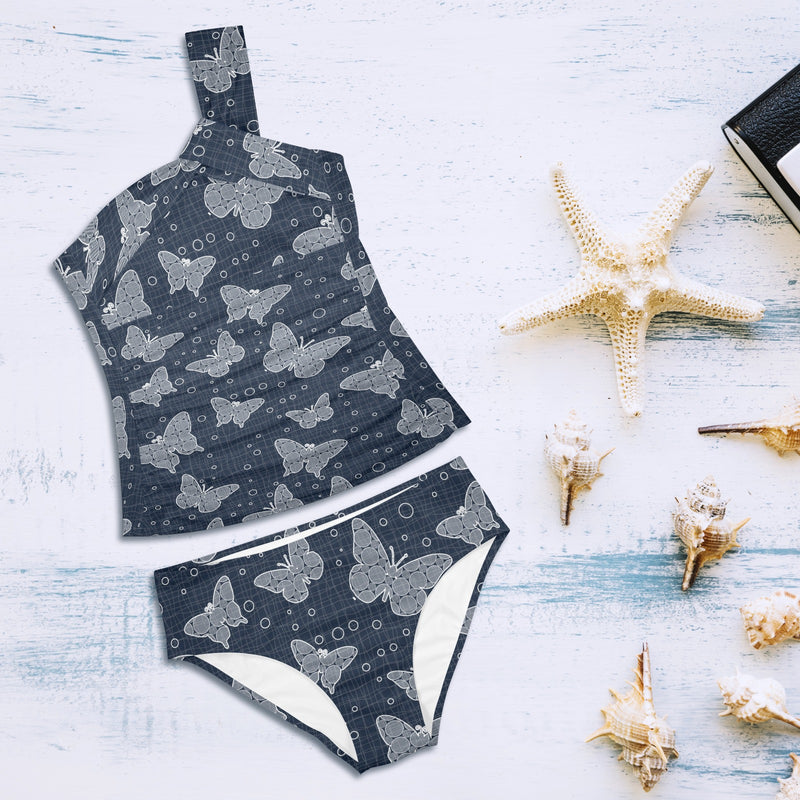 butterfly bubbles imagination print Women's One Shoulder Backless Swimsuit (Model S44) - Objet D'Art