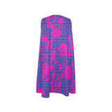 blue mauve greek key fuchsia rose print 4 Sleeveless A-Line Pocket Dress (Model D57) - Objet D'Art