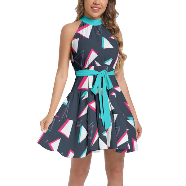 Ruffle Hem Belted Halter Dress - Objet D'Art