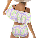 pastel curve print 2 Women's Ruffle Off Shoulder Bikini Swimsuit (Model S45) - Objet D'Art