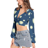 Women's Deep V-Neck Lantern Sleeve Crop Top - Objet D'Art