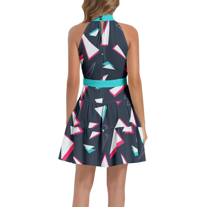 Ruffle Hem Belted Halter Dress - Objet D'Art