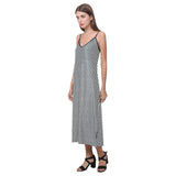 striped geo print 5C V-Neck Open Fork Long Dress(Model D18) - Objet D'Art