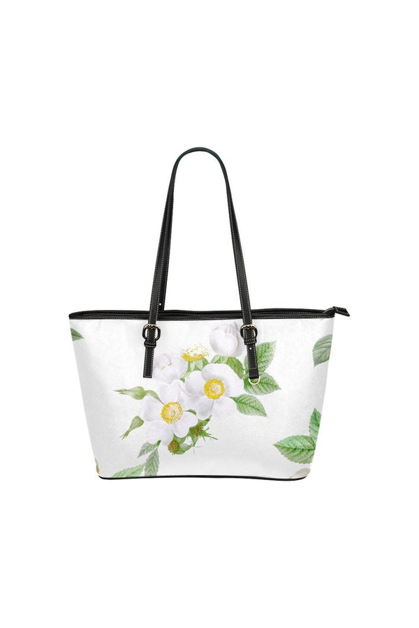 White Floral Leather Tote Bag/Small - Objet D'Art