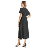 Black Flutter Sleeve Drawstring Waist Flared Dress - Objet D'Art