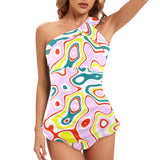 colored splat print 2 Women's One Shoulder Backless Swimsuit (Model S44) - Objet D'Art