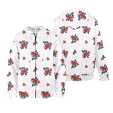 raspberry print 2A Women's Fleece Full-Zip Hoodie (Model H60) - Objet D'Art