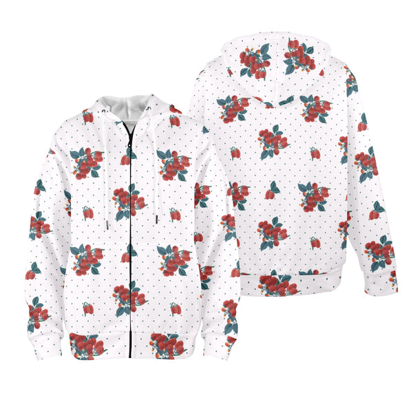 raspberry print 2A Women's Fleece Full-Zip Hoodie (Model H60) - Objet D'Art